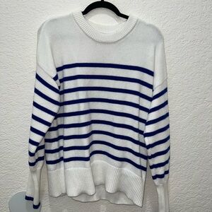 White sweater blue stripes